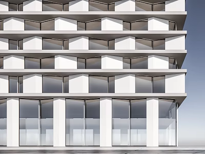 Modern Office Building Exterior Design With Glass Windows And White Facade 3d model