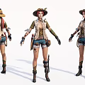 Stylish Game Movie Female Character With Red Hair Hat Vest Shorts And Boots