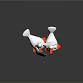 Cute White Duck Figurines With Orange Beaks Feet And Black Eyes On Dark Background