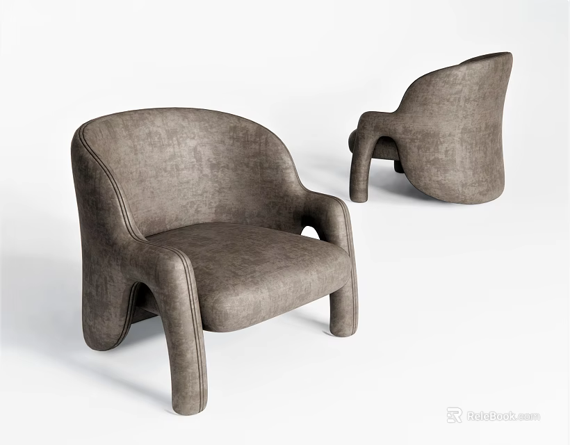 Modern Gray Armchair With Curved Design Soft Upholstery And Comfortable Armrests 3d model 