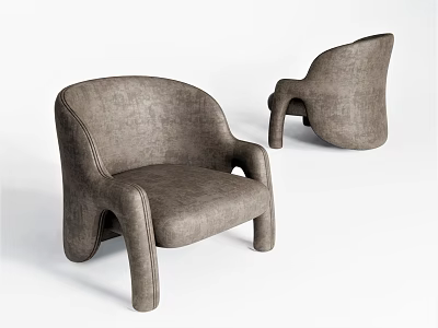 Modern Gray Armchair With Curved Design Soft Upholstery And Comfortable Armrests 3d model