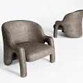 Modern Gray Armchair With Curved Design Soft Upholstery And Comfortable Armrests