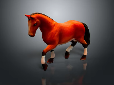 Chestnut Horse Figurine With Black Mane Tail And White Legs On Gray Background 3d model