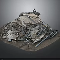 Modern Construction Debris Pile With Concrete Pieces And Metal Rebars