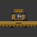 Yellow Agricultural Harvester With Large Front Cutting Blades And Cab