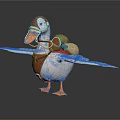 3D Duck Game Movie Character With Brown Vest Colorful Backpack And Spread Wings