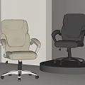 Beige Fabric Office Chair With White Base And Black Leather Office Chair On Round Platform