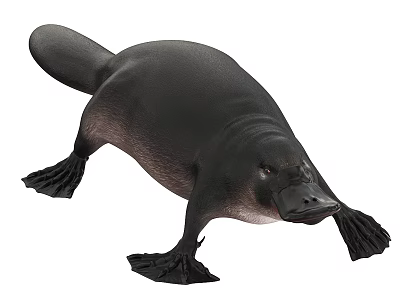Unique Reptile With Black Body Duck Like Bill And Webbed Feet In Aquatic Setting 3d model