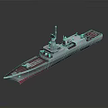 3D Model of Military Patrol Ship With White Hull Red Bottom and Deck Radar Antenna