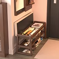 Wooden Shoe Bench With Multi tier Storage For Shoes Folded Towels And Magazine On Top
