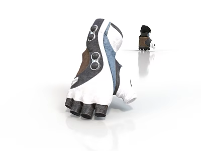 White Brown Blue Five Finger Gloves With Loop Details And Pair 3d model