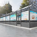 Covered Walkway With Glass Roof Metal Frame Benches And Billboards