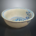 Ceramic Sculpture Bowl With White Base And Blue Floral Carved Patterns