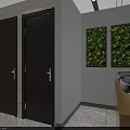 Modern Public Office Space With Open Workstations Computers Green Plants And Ceiling Lights 3d model