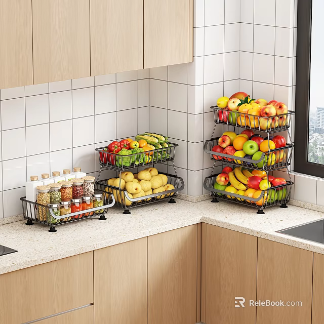 Kitchen Countertop Multilayer Shelf with Fruits Vegetables Spices Storage Organizer 3d model 
