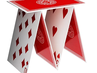 Unique Tea Table And Chairs With Red White Playing Card Design Structure 3d model