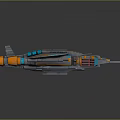 Sci Fi Spaceship Model With Multiple Cannons Orange Blue Details Wings And Engines 3d model