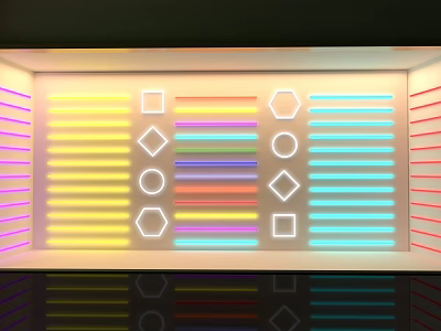Vibrant Colorful Neon Strips With Geometric Shapes On Modern Display Wall 3d model