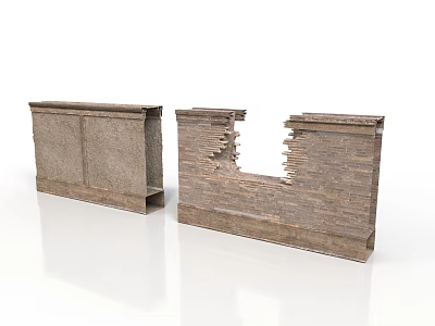 Damaged Brick Wall Structure With Broken Sections And Textured Surface 3d model