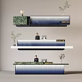 Sleek Modern Reception Desk With Textured Surface Potted Plants And Staff Presence