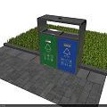 Roadside Recycling Bins With Green And Blue Compartments For Sorting On Paved Sidewalk Near Grass