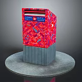 Red Patterned Postal Mailbox With Gray Concrete Base On Circular Platform