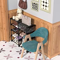 Wooden Table And Blue Chair Set In Entryway With Shoe Rack