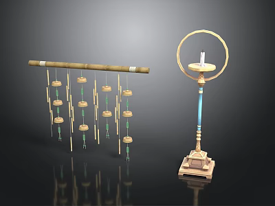 Decorative Wind Chime With Hanging Ornaments And Elegant Candle Holder With Gold Ring Design 3d model