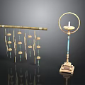 Decorative Wind Chime With Hanging Ornaments And Elegant Candle Holder With Gold Ring Design