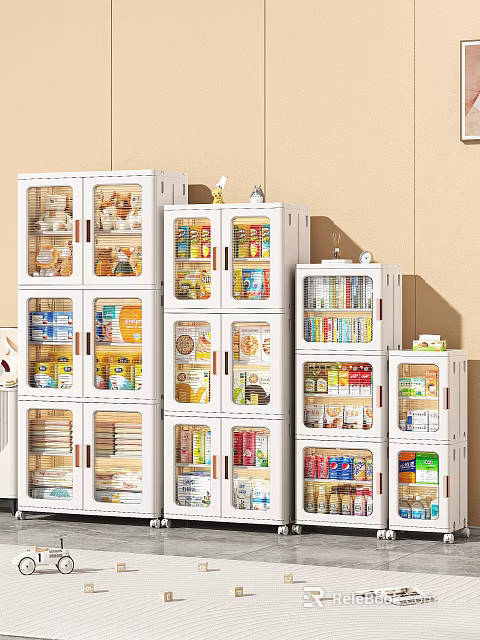 Large Capacity White Stackable Storage Cabinets With Transparent Doors For Home Snacks And Sundries 3d model 