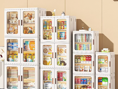 Large Capacity White Stackable Storage Cabinets With Transparent Doors For Home Snacks And Sundries 3d model