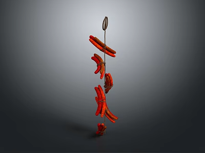 Red Grilled Food Items Threaded on a Skewer for Serving 3d model