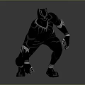 Black Panther Superhero In Crouching Pose With Sleek Black Suit And Silver Stripes