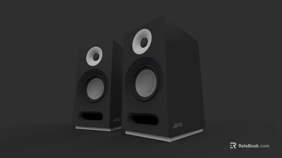 High Quality JAMO Black Bookshelf Speakers With Round Drivers And Studio Design 3d model 