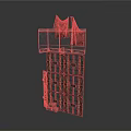 Multi Tiered Decorative Structure With Hanging Cloths Upper Platform And Grid Patterned Cabinet