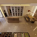 Traditional Chinese Study Room With Wooden Table Calligraphy Scrolls And Bookshelf