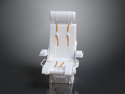 White Airplane Seat With Orange Seatbelts Adjustable Headrest And Armrests 3d model