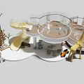 Indoor Children Play Equipment Featuring Slide Circular Platforms Wooden Elements Tree Decor And Giraffe Toy