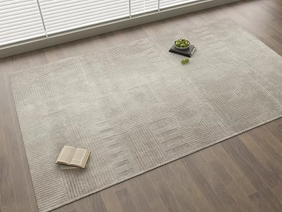 Minimalist Square Rug on Wooden Floor with Open Book and Green Fruits Plate 3d model