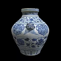 Traditional Blue and White Ceramic Vessel With Floral Patterns And Double Handles