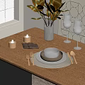 Modern Tableware Set with Golden Cutlery Black Bowl Gray Placemat Wine Glasses and Candles