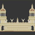 Ornate Building Model With Red Gold Domes Green Decorations And White Structure