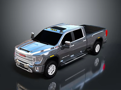 Silver Modern Pickup Truck With Front Grille Bed And Reflective Wheels 3d model