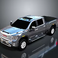 Silver Modern Pickup Truck With Front Grille Bed And Reflective Wheels