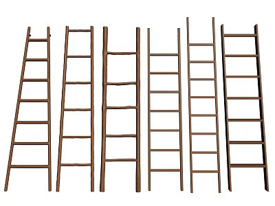 Different Sizes And Styles Wooden Ladders Essential Hardware Tools For Home Use 3d model