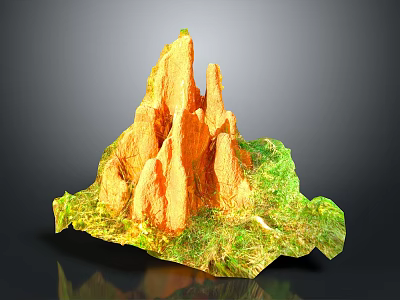 Orange Rocky Mountain Formation With Green Vegetation And Natural Texture 3d model