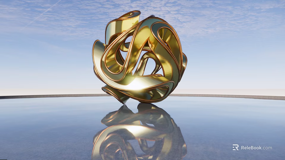 Golden Spiral Sculpture With Shiny Surface And Blue Sky Background 3d model 
