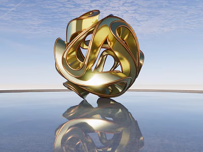 Golden Spiral Sculpture With Shiny Surface And Blue Sky Background 3d model