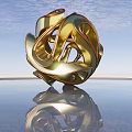 Golden Spiral Sculpture With Shiny Surface And Blue Sky Background