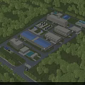 Industrial Factory Complex With Multiple Buildings Blue Roofs Access Roads And Green Trees